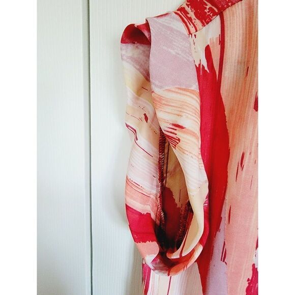 Hale Bob M Top Peach Orange SS Angle Top Shirt Blouse Pocket Chiffon - Picture 4 of 6